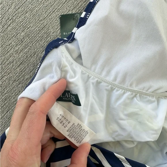 Ralph Lauren Deauville Striped Halter One Piece Swimsuit sz 8 - Picture 8 of 9